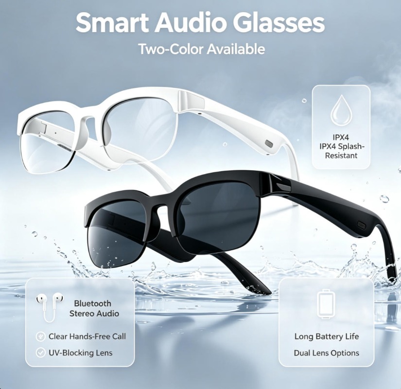 Audio Music Voice - Kacamata Audio Pintar 2 Warna, Bluetooth